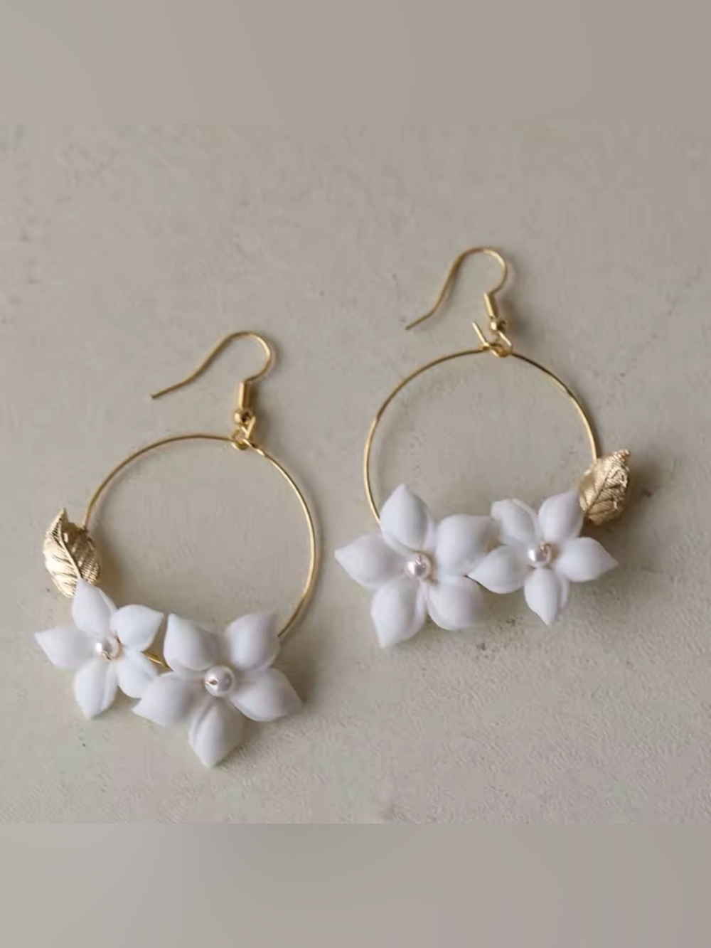 White Porcelain Floral Hoop Earrings - Gold & Silver Available